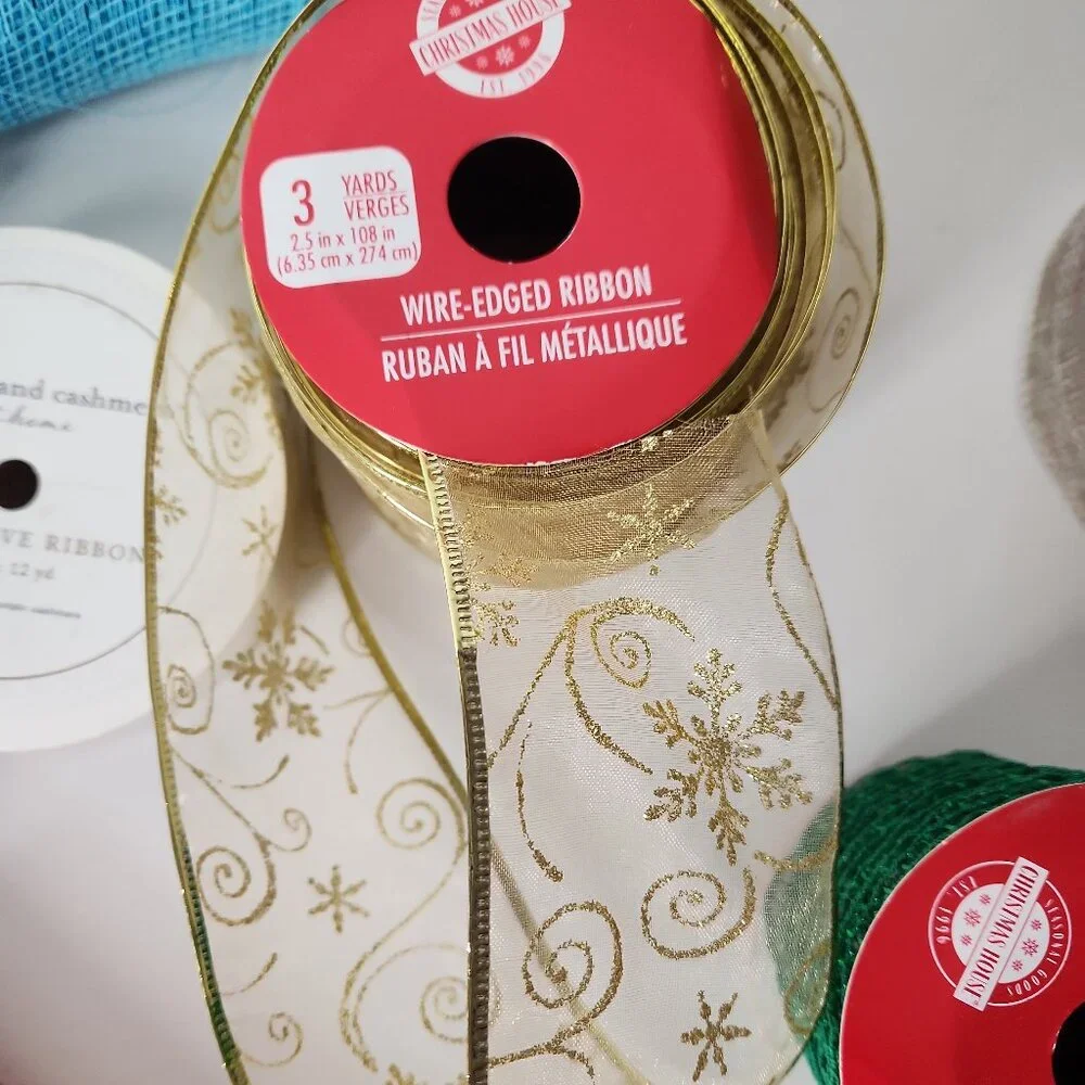 Set crafting supplies metallic deco mesh ribbons for wreath holiday decor lot